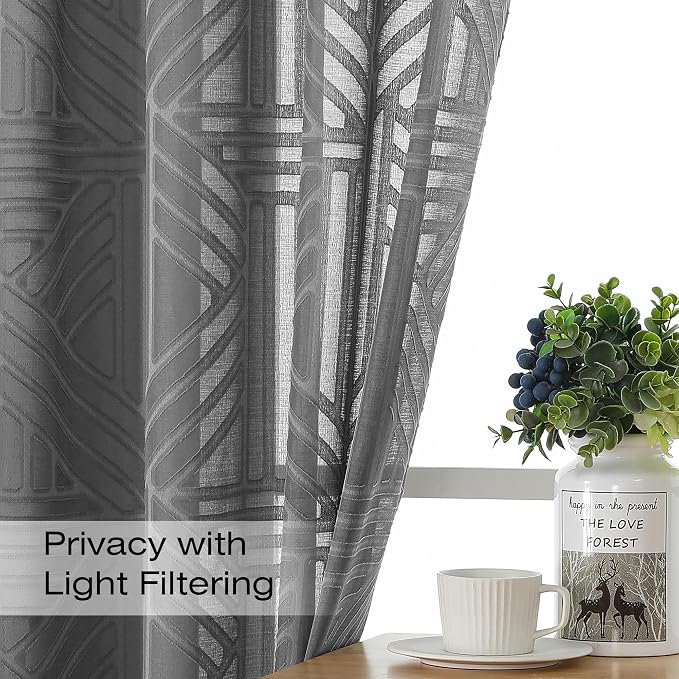 Simplebrand Grey Semi Sheer Curtains 84 Inches Long 2 Panels, Light Filtering - Image 2