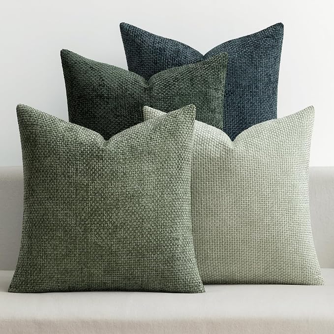 MIULEE Decorative Chenille Euro Pillow Covers Green Navy 22x22 Pack of 4 | by MIULEE