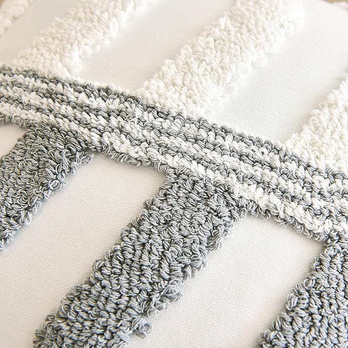 HOdo Home 18x18 Throw Pillow Covers, 2PCS Tufted Boho Jacquard Pillow Covers,Farmhouse Decorative Pillow Cover,Pillow Cases for Couch Sofa Bed Stylish Decor, Simple Textured Cushion Sham