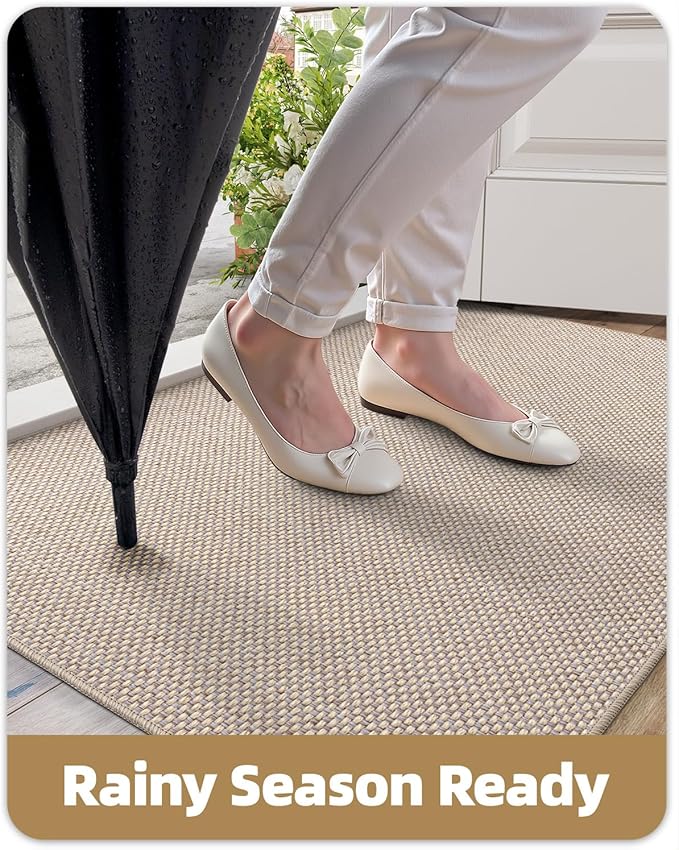 Color&Geometry Front Door Mat Indoor 48"x72", Ultra Non Slip Rubber Backed Dirt Trapper, Low Profile Thin washable, Easy Clean Entry Entryway Rug Door Mat Indoor Entrance, Khaki (Rolled-up NO Creases)