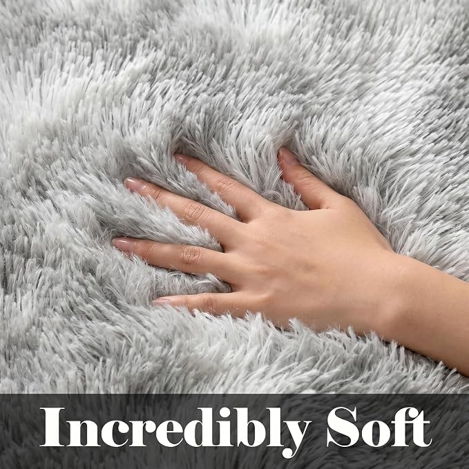 6x9 Area Rugs for Living Room, Large Tie-Dyed Light Grey Fluffy Shag Rug for - Image 2