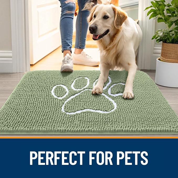OLANLY Dog Door Mat for Muddy Paws 45x27, Paw Print Design Chenille Mud Mat | - Image 6