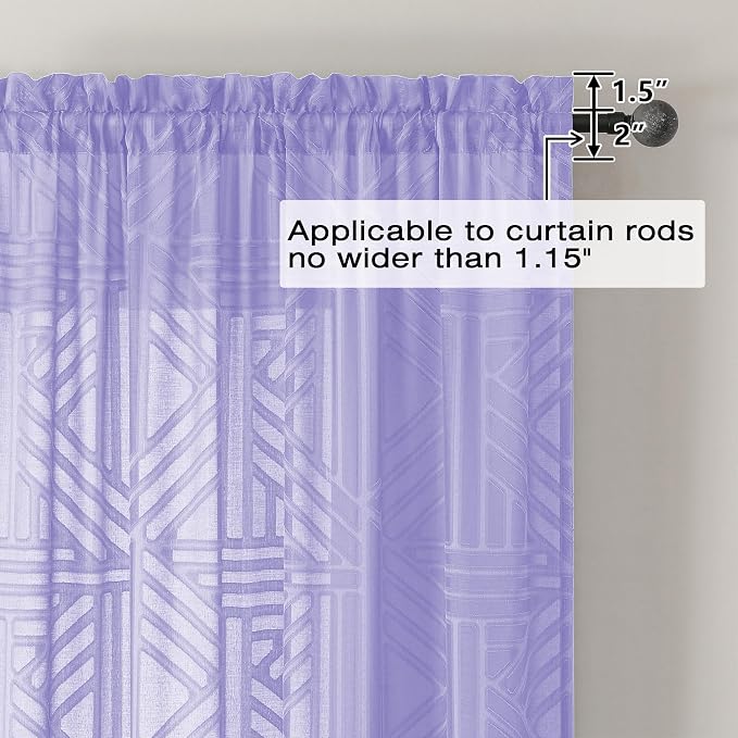 Simplebrand Lavender Semi Sheer Curtains 63 Inch Length 2 Panels, Light - Image 4