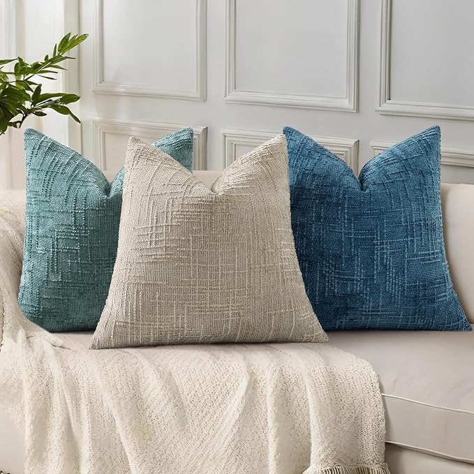 decorUhome Navy Blue Chenille Throw Pillow Covers 20x20 Set of 2 Textured Soft - Image 5