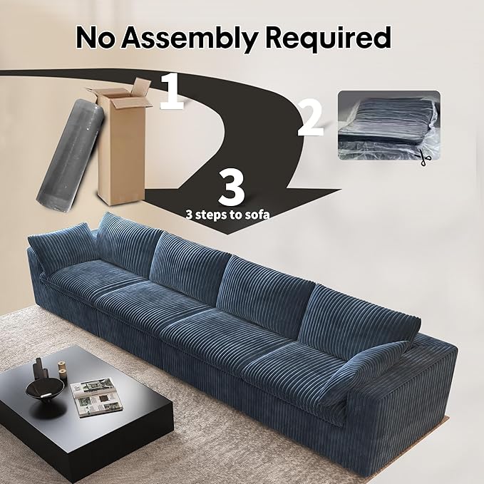 157.5" 4-Seater Cloud Sofa,Modular Sectional Couch,Modern Deep Seat Upholstered Couches with Plush Corduroy Fabric for Living Room Furniture,Bedroom and Apartment,No Assembly Required,Blue