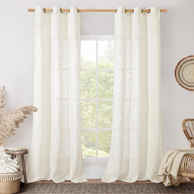 Cream Linen Curtains 84 Inch Length 2 Panels by LAMIT