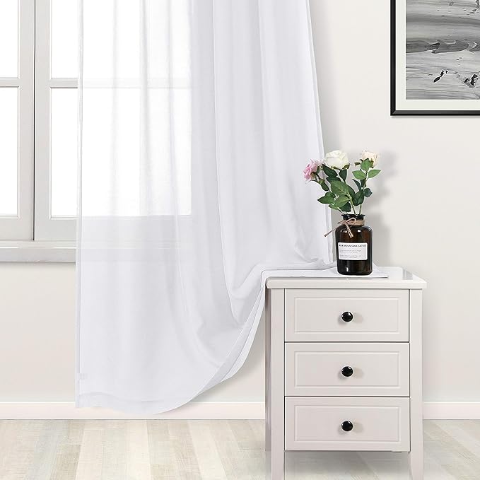 DWCN Sheer White Curtains 102 inches Long, Elegant Living Room Voile Window - Image 2