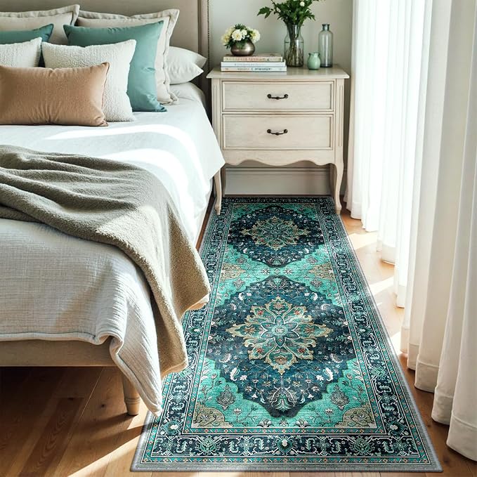 RELEANY Washable Area Rug, Runner 3'x6', Teal | Non-Slip, Water Repellent - Image 2