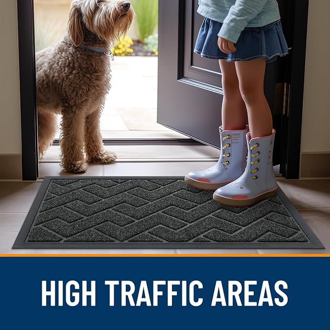 OLANLY Front Door Mat Outside 71x47, All-Season Absorbent Rubber Doormat | Black - Image 8