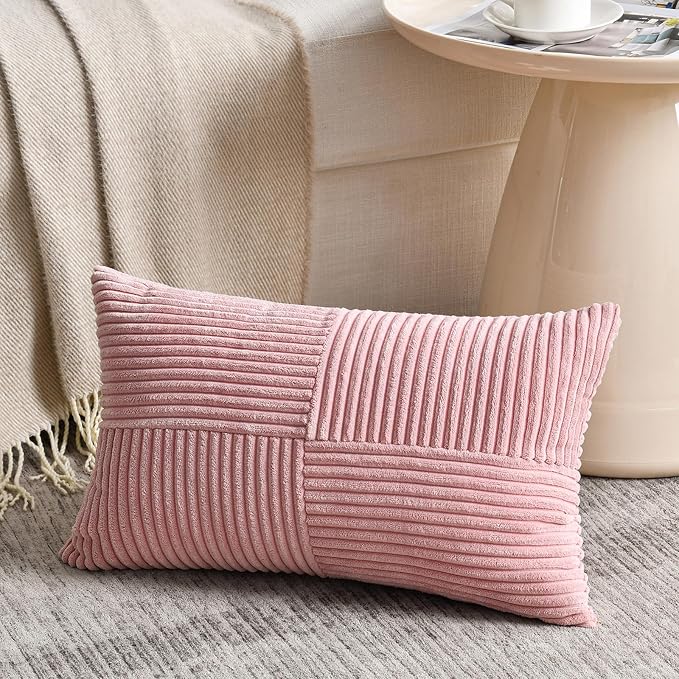 Fancy Homi 2 Packs Blush Pink Lumbar Decorative Throw Pillow Covers 16x26 Inch - Image 2