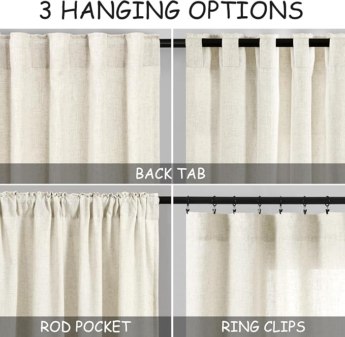 Extra Long Warm Beige Linen Curtains 120 Inch - Image 2