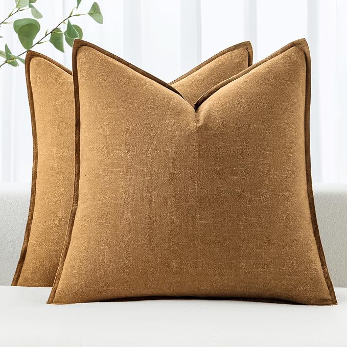 MIULEE Decorative Linen Pillow Covers 20x20 Inch Hazel | Boho Farmhouse​ by MIULEE