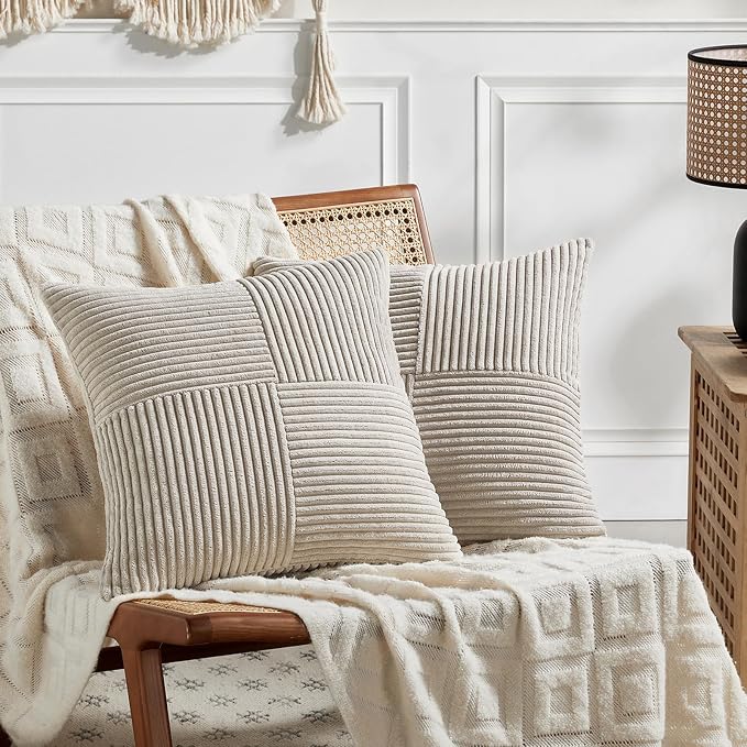 Fancy Homi 2 Packs Neutral Taupe Big Decorative Throw Pillow Covers 24x24 Inch by Fancy+Homi
