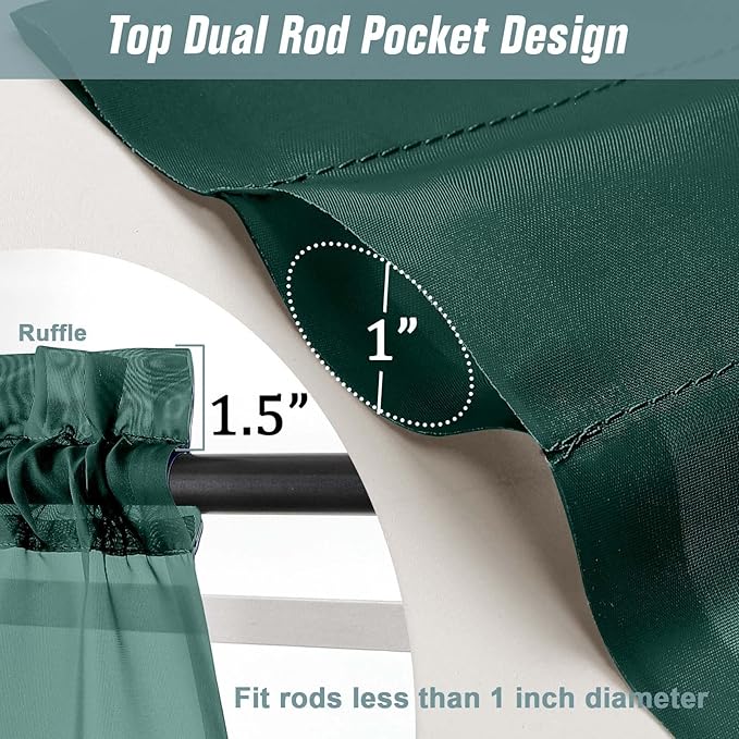 Green Sheer Curtains 90 Inches Long 2 Panels, Light Filtering Solid Sheer - Image 3