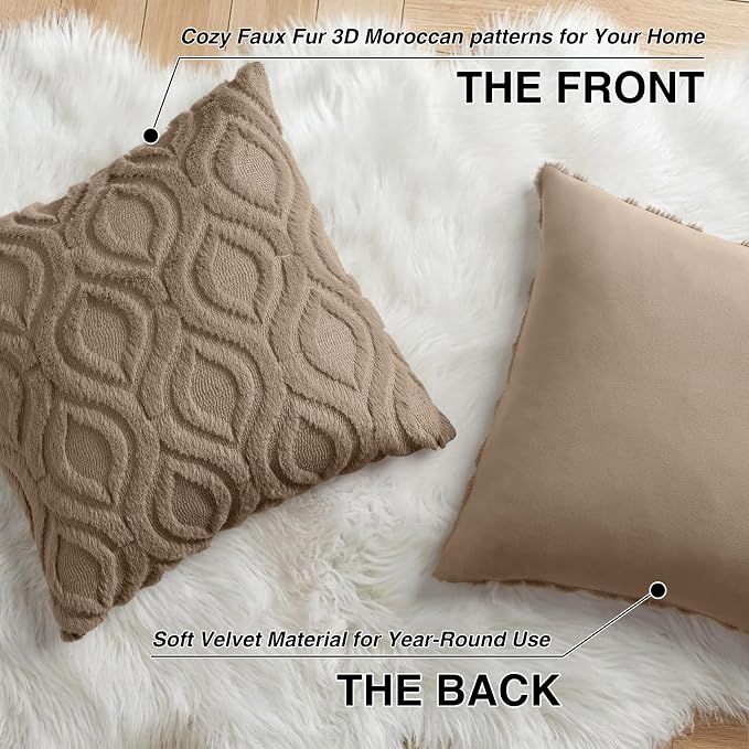 decorUhome Throw Pillow Covers 26x26 Inch Set of 2, Soft Plush Faux Wool Light - Image 8