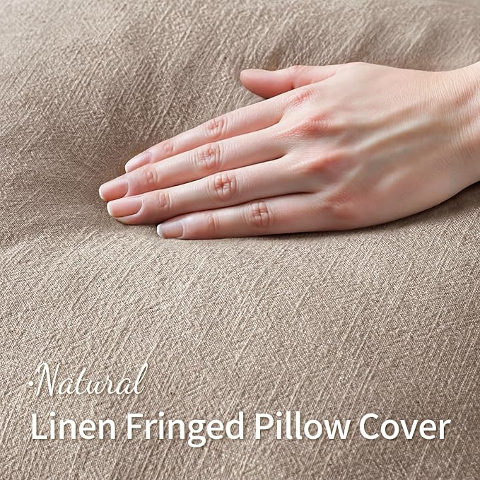 MIULEE Boho Natural Linen Fringe Decorative Throw Pillow Covers 18x18 | Set of 2 - Image 2