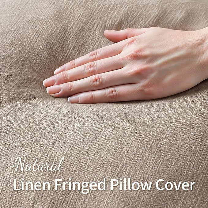 MIULEE Boho Natural Linen Fringe Decorative Throw Pillow Covers 20x20 | Set of 2 - Image 3