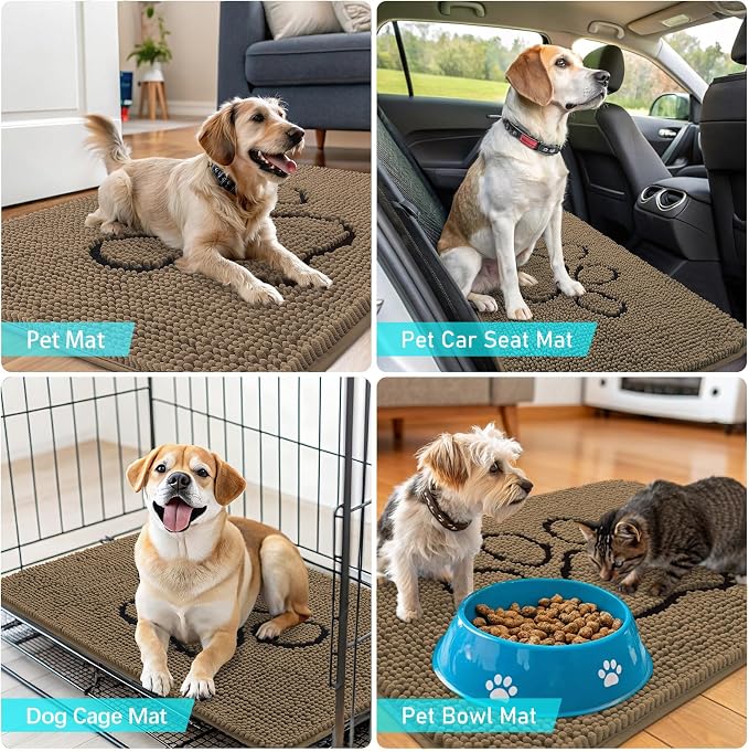 OLANLY Dog Door Mat for Muddy Paws 30x20, Paw Print Design Chenille Mud Mat | - Image 7