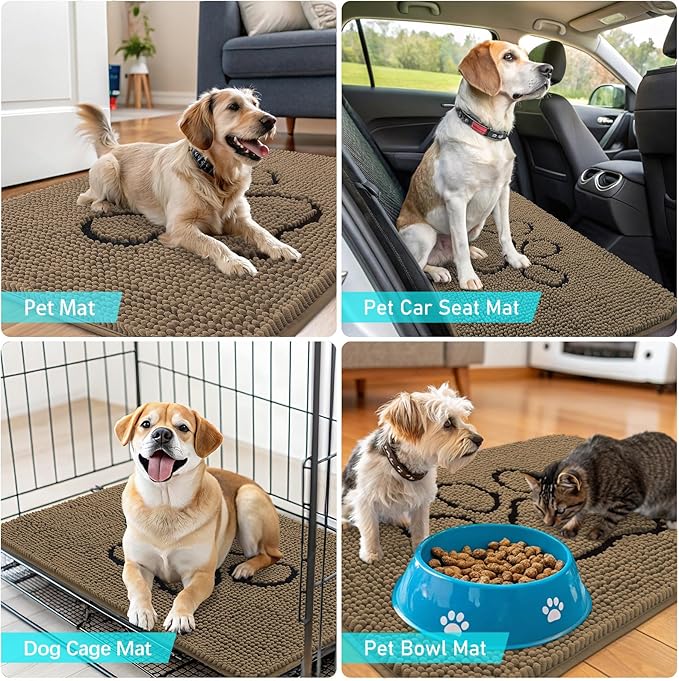 OLANLY Dog Door Mat for Muddy Paws 48x30, Paw Print Design Chenille Mud Mat | - Image 7