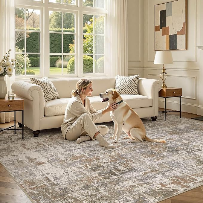 DMOYEST Area Rug Living Room Rugs 10x12 Washable Abstract Carpet | Neutral - Image 6