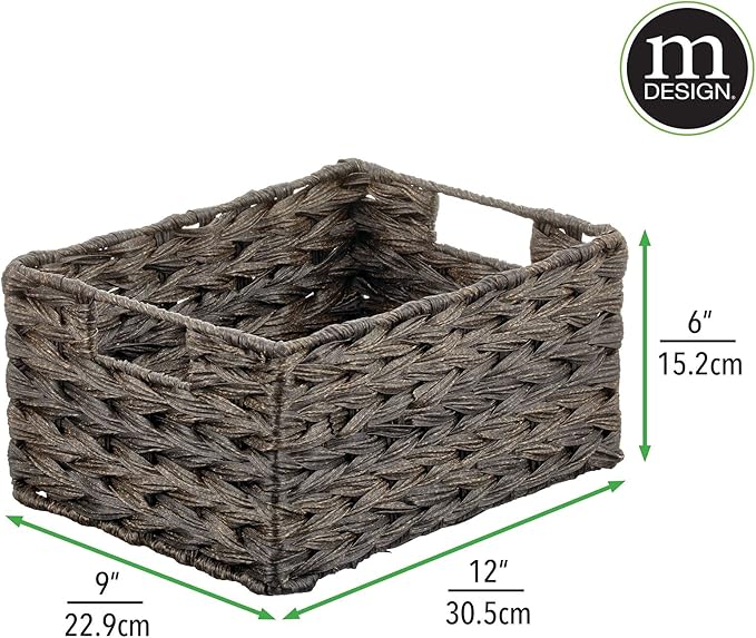mDesign Woven Farmhouse Kitchen Pantry Food Storage Organizer Basket Box - Container Organization for Cabinets, Cupboards, Shelves, Countertops, Store Potatoes, Onions, Fruit, 6 Pack, Espresso Brown
