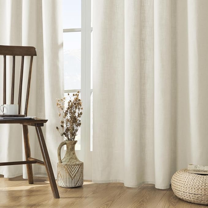 Joydeco Linen Curtains 2 Panel Set, Ivory on Linen Curtains 84 Inch, Light - Image 2