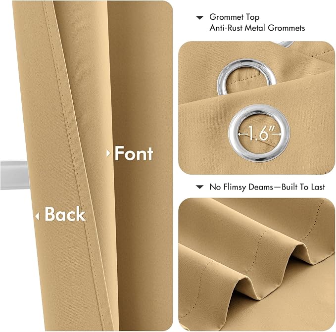 MIULEE Gold Blackout Curtains for Bedroom Living Room 54 Inches Long 2 Panels - Image 4