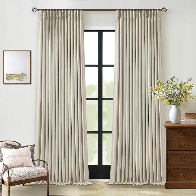 Oatmeal Blackout Pinch Pleat Linen Curtains 105 Inches Long by Twodrapes