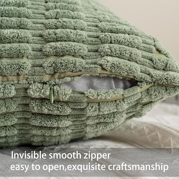 Pack of 2 Corduroy Decorative Throw Pillow Covers 20x20 Inch, Sage Green | Fall - Image 2