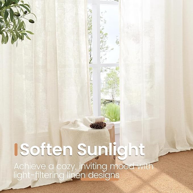 BGment 102 Inches Long Ivory Linen Curtains - Image 4