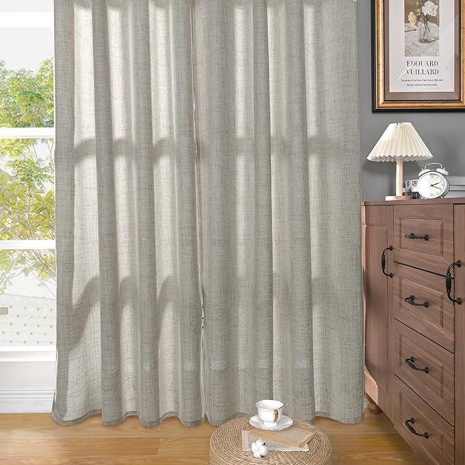 YoungsTex Dark Grey Linen Semi Sheer Curtains 45 Inch Length 2 Panels | - Image 7