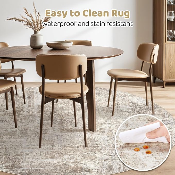 LOONGRUG Round Rug 6x6 Washable Neutral Modern Circle Area Rug Brown Beige | - Image 5