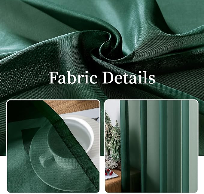 MIULEE Hunter Green Sheer Curtains 54 X 84 Inches, 2 Panels | Solid Color - Image 4