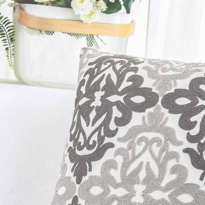 HWY 50 Gray Grey Decorative Throw Pillow Covers 18x18 Inch, Pack of 2 Embroidered Cotton Farmhouse Cushion Cover Pillow Case for Sofa Couch Living Room Bed Bedroon, Accent Geometric