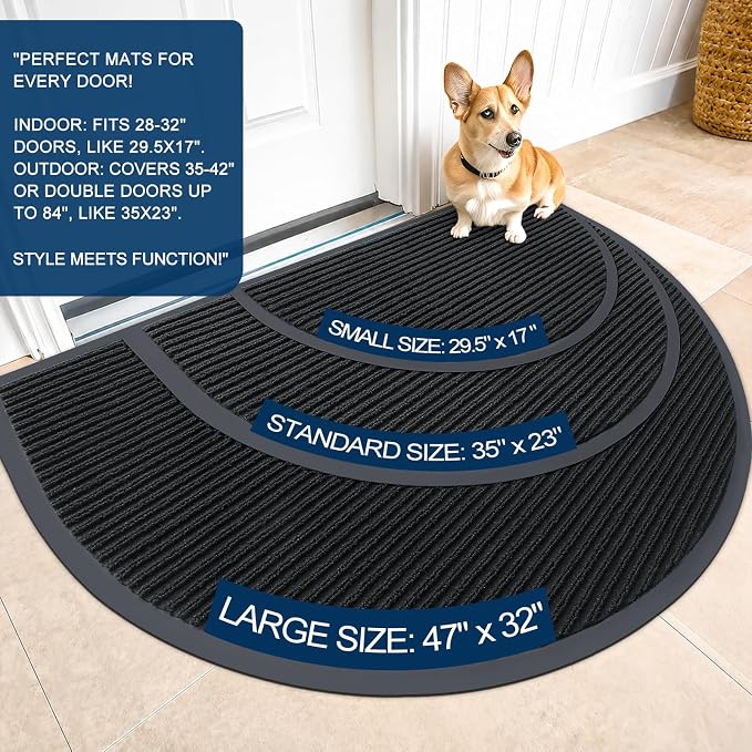 OLANLY Half Circle Front Door Mat 47x32, Waterproof Heavy-Duty Doormat | Black - Image 2