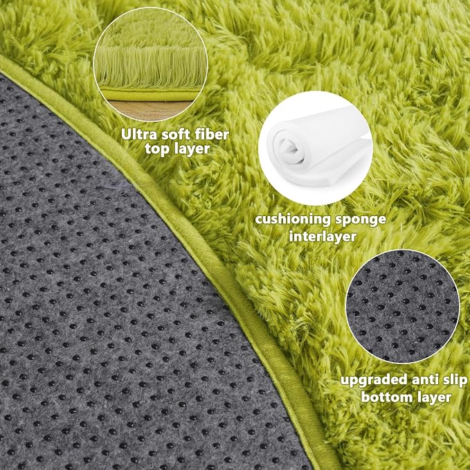 3'x3' Grass Green Round Rug for Bedroom, Ultra Soft Fluffy Circle Rug for Kids - Image 5