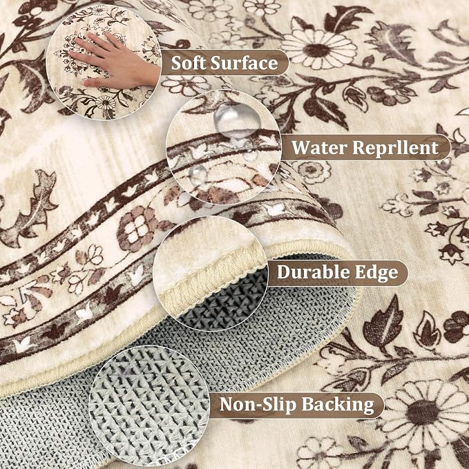 Yamaziot 2x10 Washable Hallway Runner Rug Non Slip Floral Carpet, Stain - Image 4