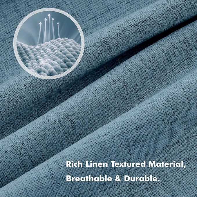 MIULEE 100% Blackout Linen Curtains 42 x 63 Inch Stone Blue 2 Panels | Thermal - Image 3