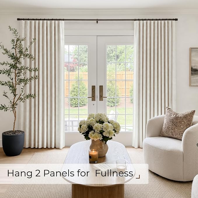 INOVADAY Linen Textured 100% Blackout Sliding Door Curtains 102x108 Cream | 1 - Image 4