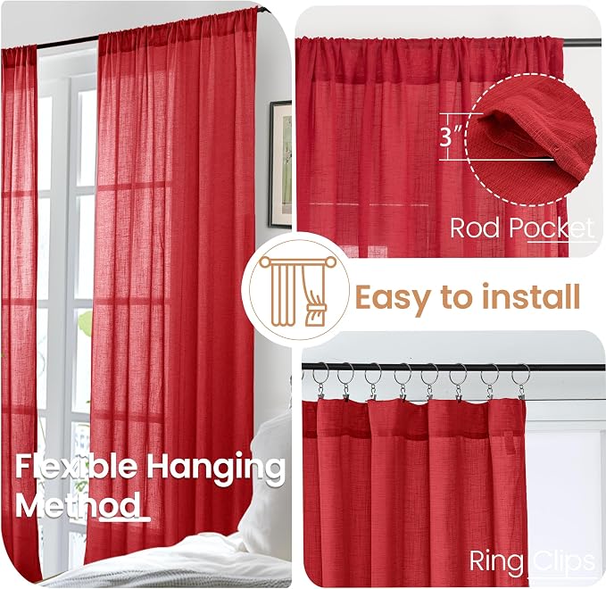 BGment Long Linen Semi Sheer Curtains 102 Inch Length - Image 6