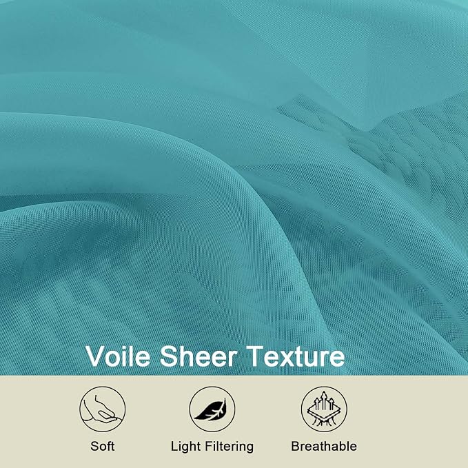 Sheer Turquoise Curtains for Bedroom Living Room 63 Inch Length 2 Panels - Image 3