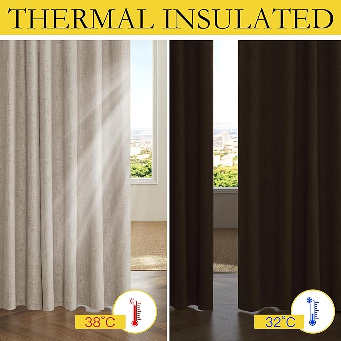 NICETOWN Oatmeal Linen Complete Blackout Curtains 48 inches - Image 5