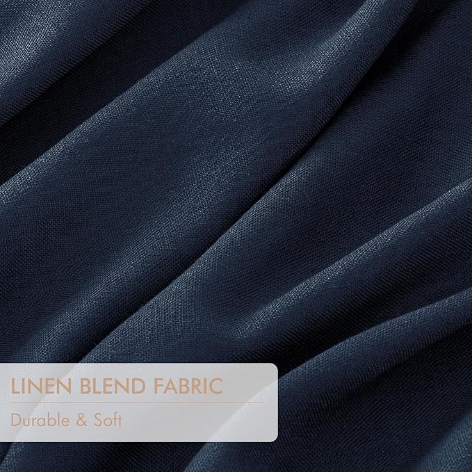 MIULEE Navy Blue Pinch Pleated 100% Blackout Linen Curtains 40x96 Inches | Room - Image 6