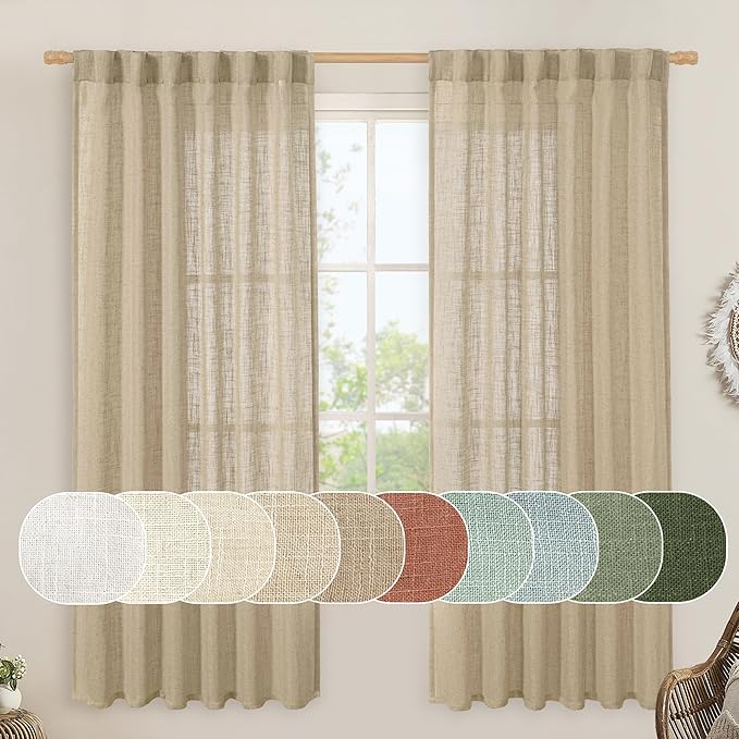 LAMIT Linen Blended Curtains for Bedroom, Faux Linen Textured Light Filtering by LAMIT