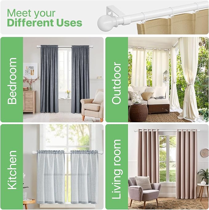 White Curtain Rods for Windows 66 to 120, Long Curtain Rod for Outdoor Patio - Image 7