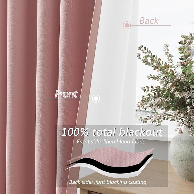 Guken 100% Blackout Linen Curtains 90 Inch 2 Panels Set - Image 4
