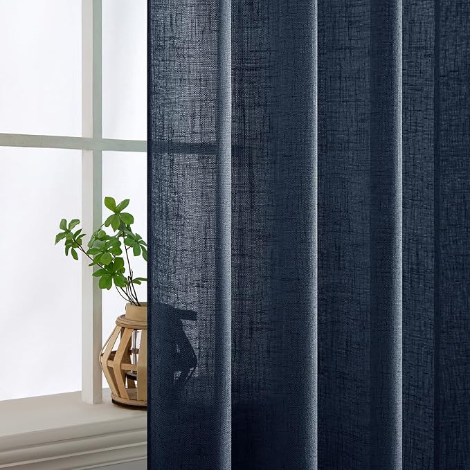 MIULEE Navy Blue Linen Curtains 96 Inch Length 2 Panels - Image 5