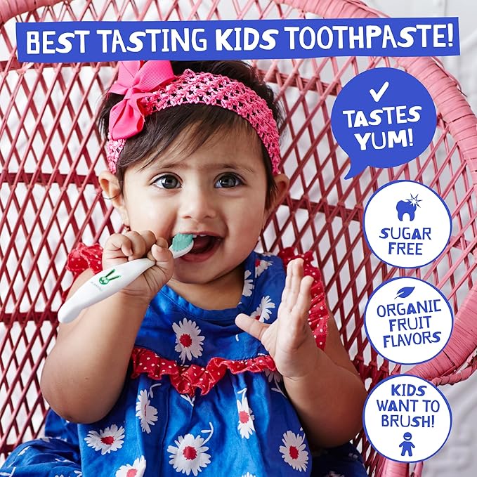 Jack N' Jill Natural Toothpaste for Baby and Infants - Fluoride Free Training Toothpaste, 40% Xylitol, BPA Free - Berries N' Cream, 1.76 oz (Pack of 1)