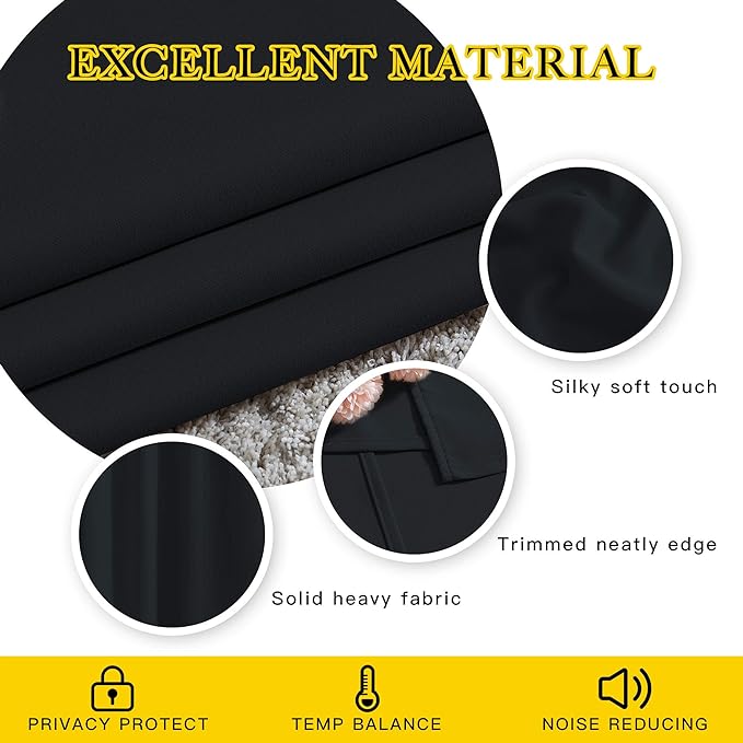 NICETOWN Blackout Black Curtains & Drapes 90 inches Long - Image 4