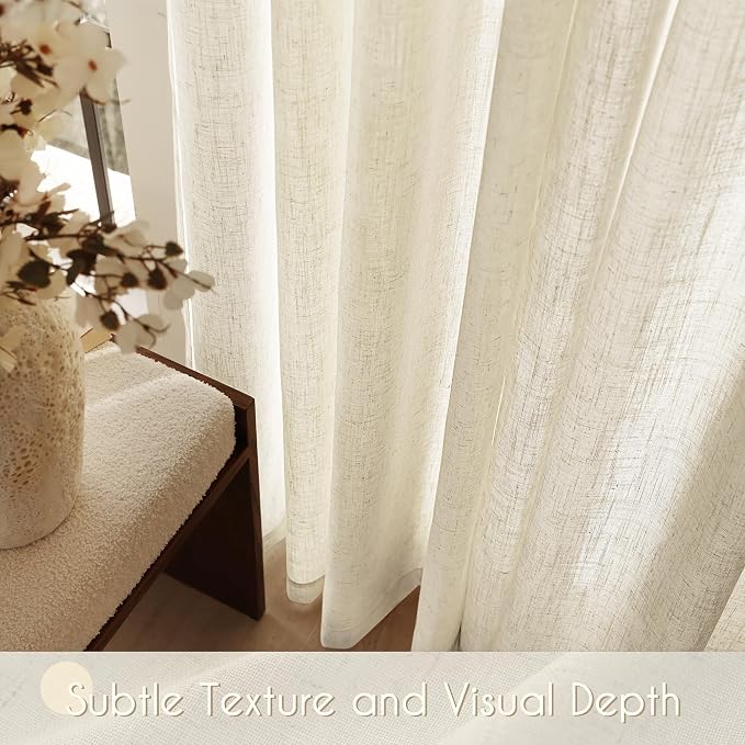 Faux Linen Beige Curtains 96 inches Long - Image 3